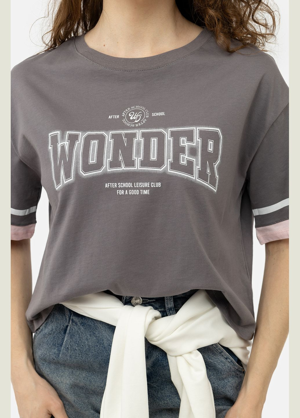 Серая летняя женская футболка с коротким рукавом цвет серый цб-00245336 Divon