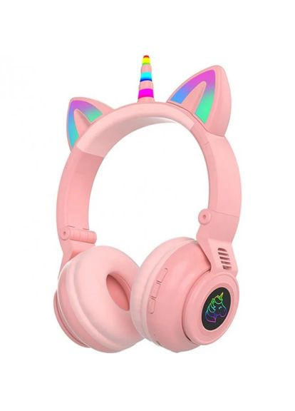 Бездротові дитячі Bluetooth навушники LED з котячими вушками Єдиноріг Рожеві No Brand stn-27 (294843373)