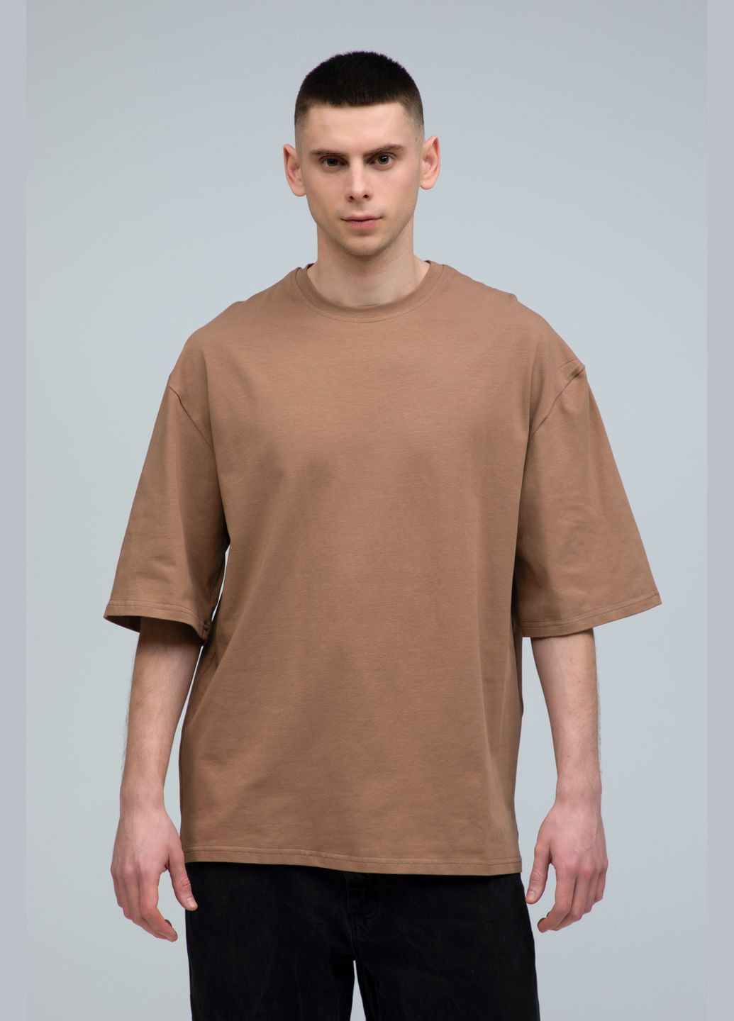 Коричневая футболка оверсайз коричневая мужская u0104 unisex с коротким рукавом RAY OVERSIZE