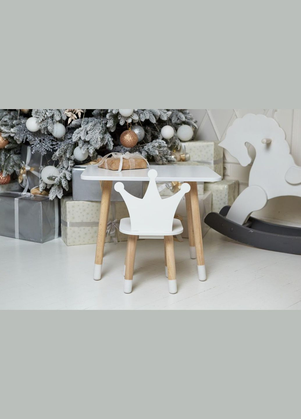 Стіл прямокутний і стільчик корона, білий, дитячий, дерево. (234418) Масяня (341309306)