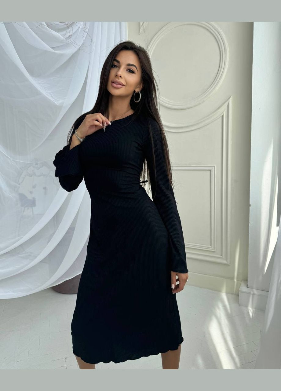 Черное праздничный, коктейльное, деловое, повседневный, кэжуал, вечернее платье миди No Brand