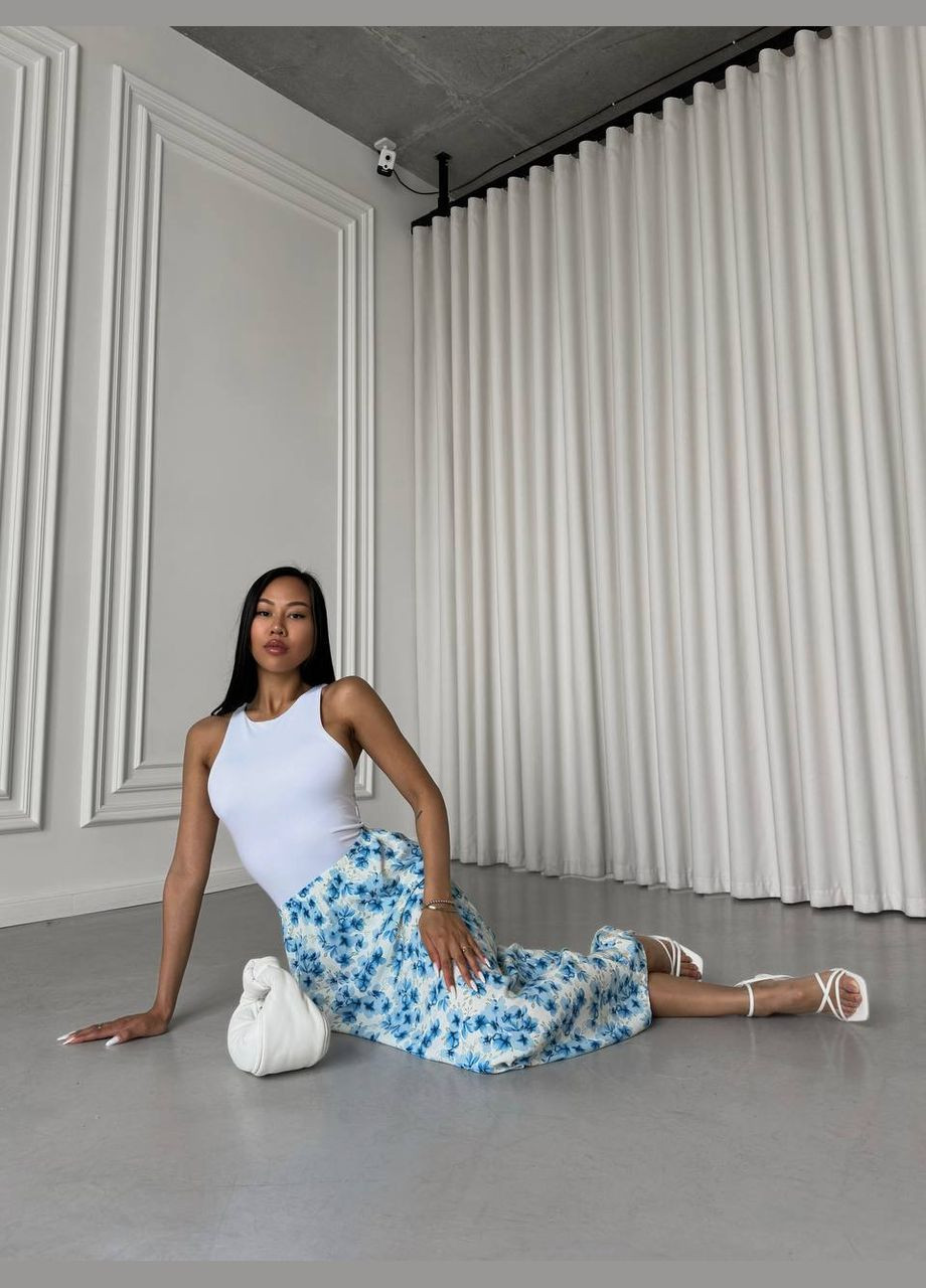 Голубая повседневная цветочной расцветки женская юбка с принтом Україна