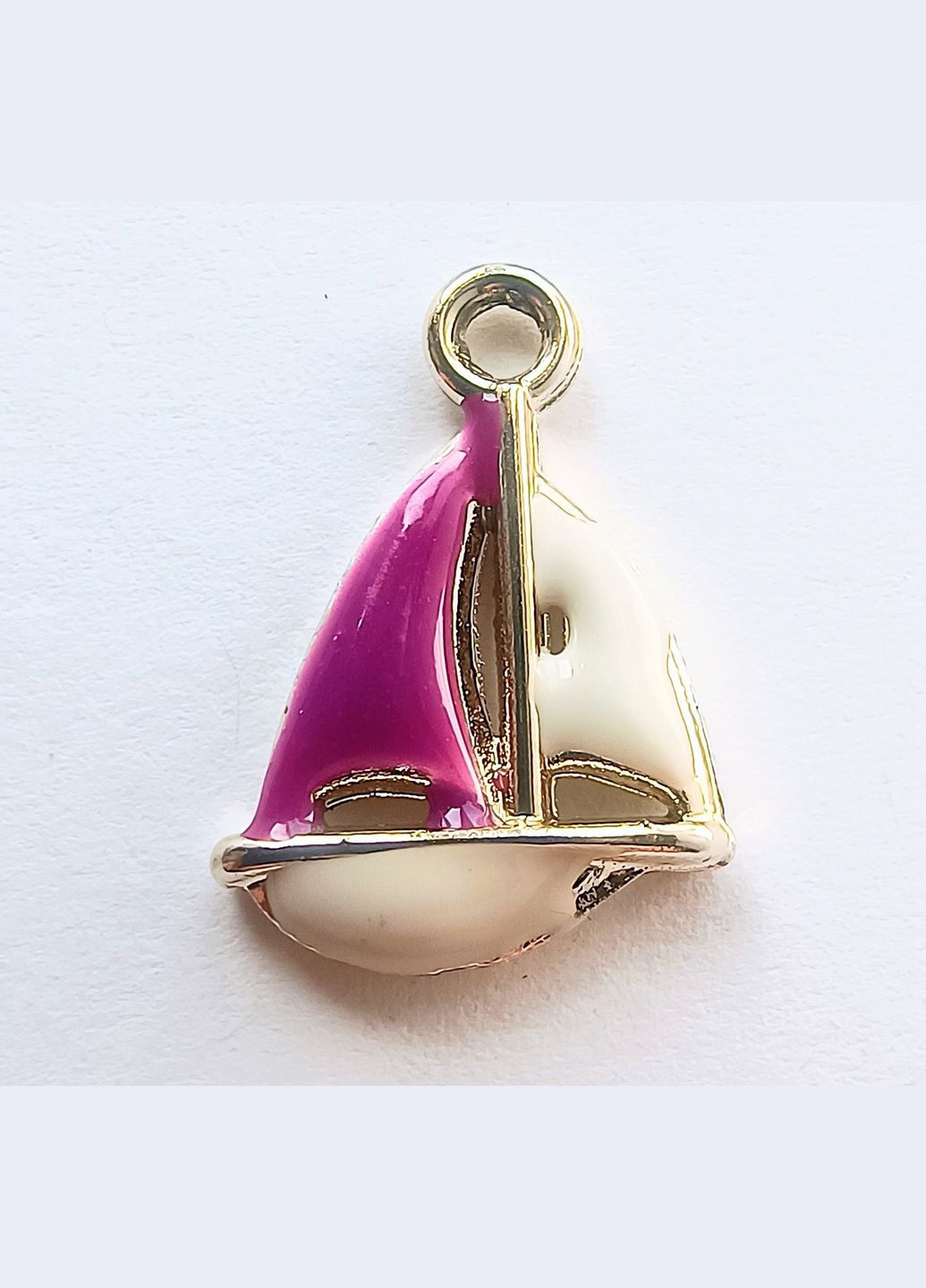 Подвеска Кулон шарм кораблик парусник белая сиреневая эмаль 20 мм x 15 мм Finding (328942950)