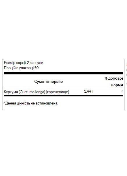 Капсулы куркумы для суставов и кожи 720 мг 100 капсул антиоксиданты Swanson (367958049)