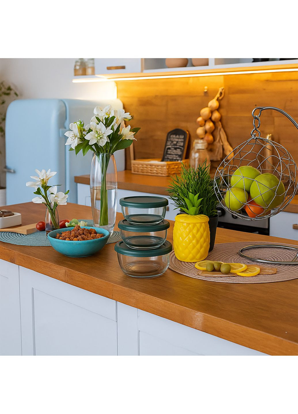 Набір контейнерів ємностей для їжі зі скла з кришками 3 шт. S&T (330579671)