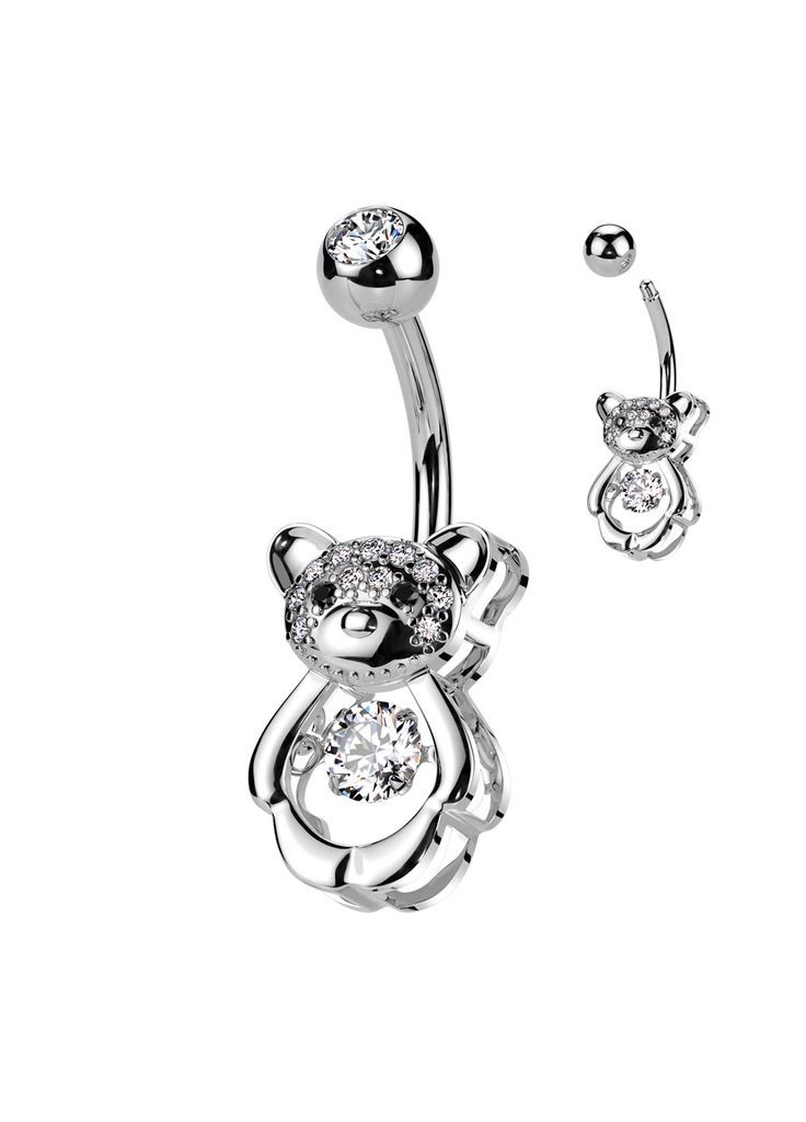 Пірсинг пупка банан із сталі NSV096-C у вигляді ведмедика з фіанітами (Срібний) Spikes (333698601)