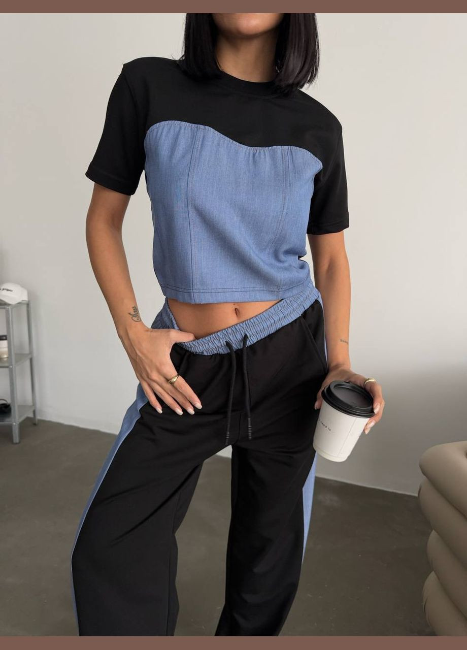 Женский костюм двойка футболка и свободные брюки MonCher (333655254)