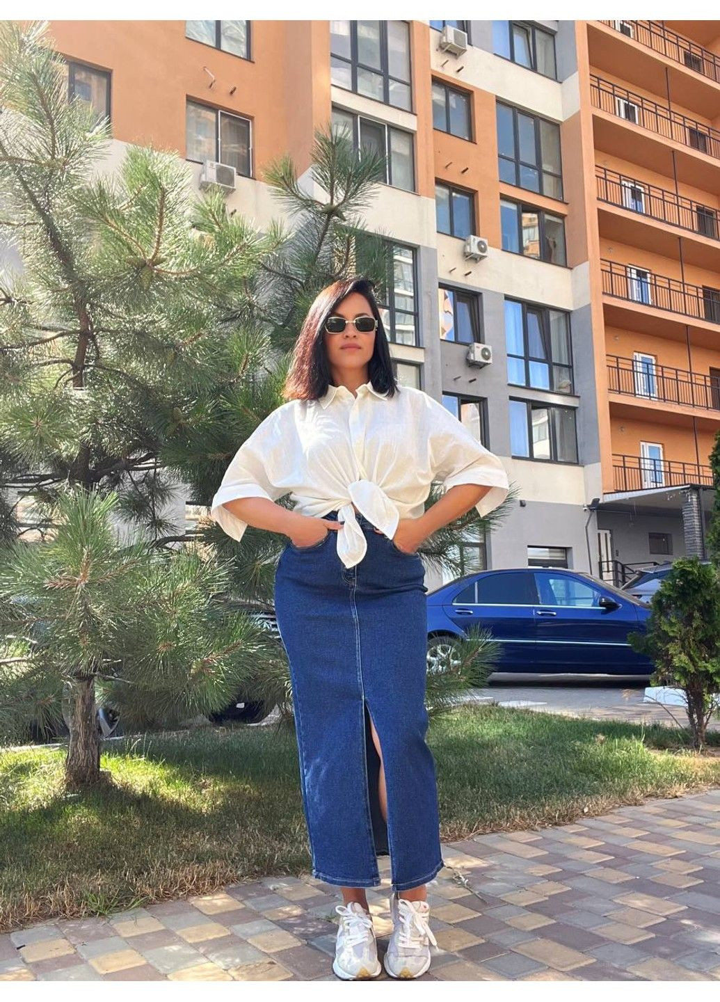 Спідниця жіноча 3805 джинсова розріз з попереду довга стрейчева Zeo Basic (304548500)