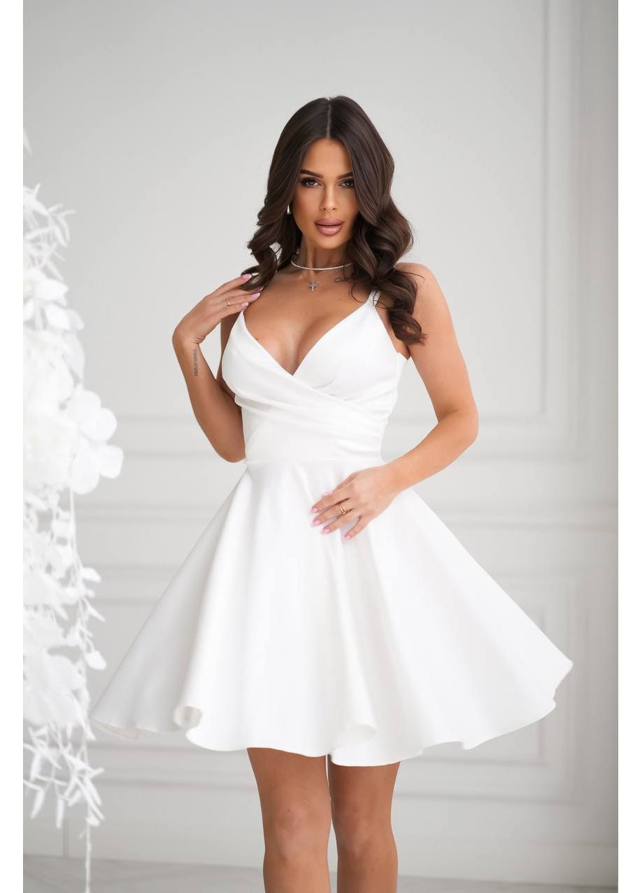 Молочна святковий, вечірня жіноча сукня міні на бретелях із спідницею кльош MonCher