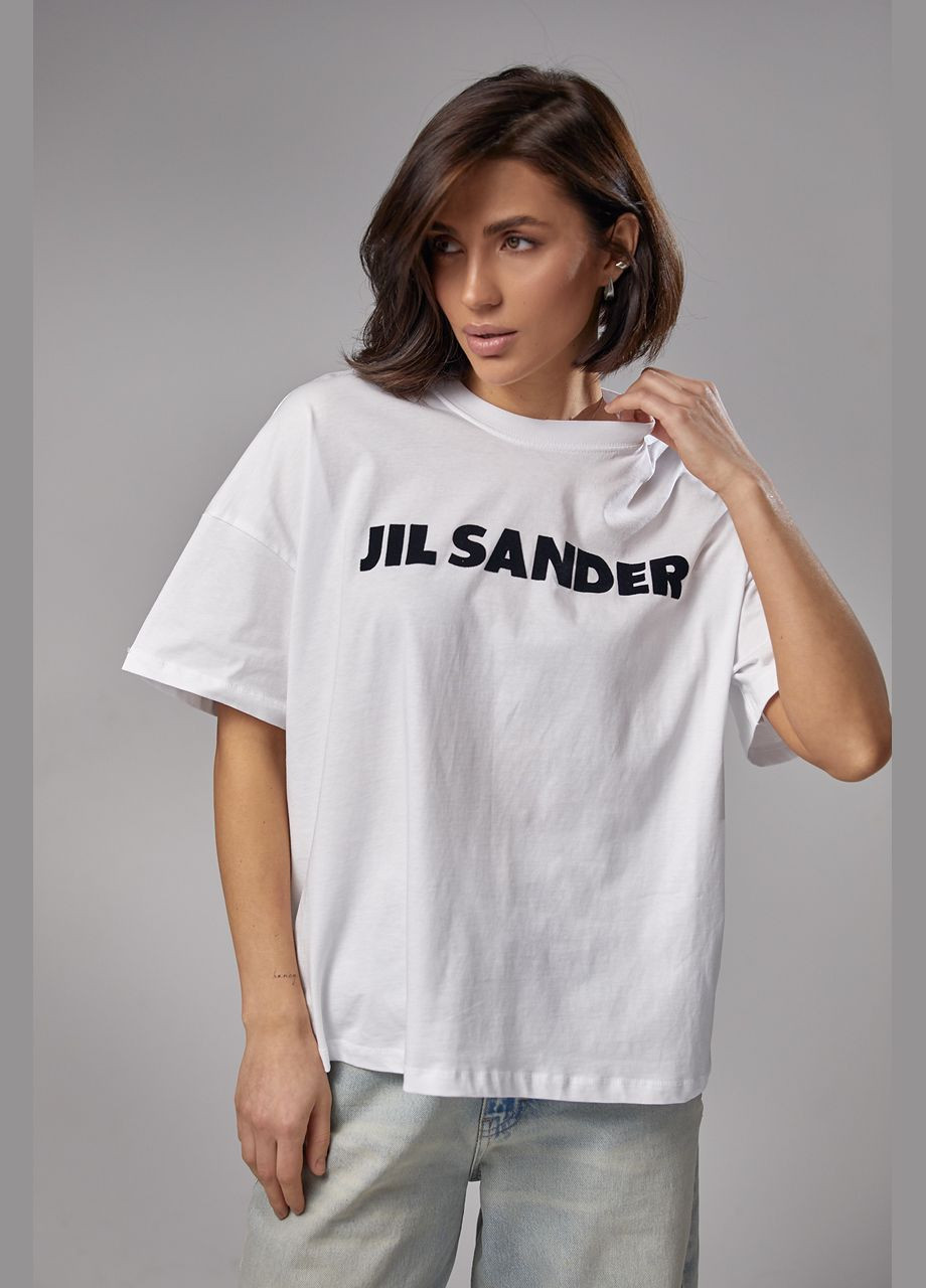 Белая летняя трикотажная футболка с надписью jil sander - белый Lurex