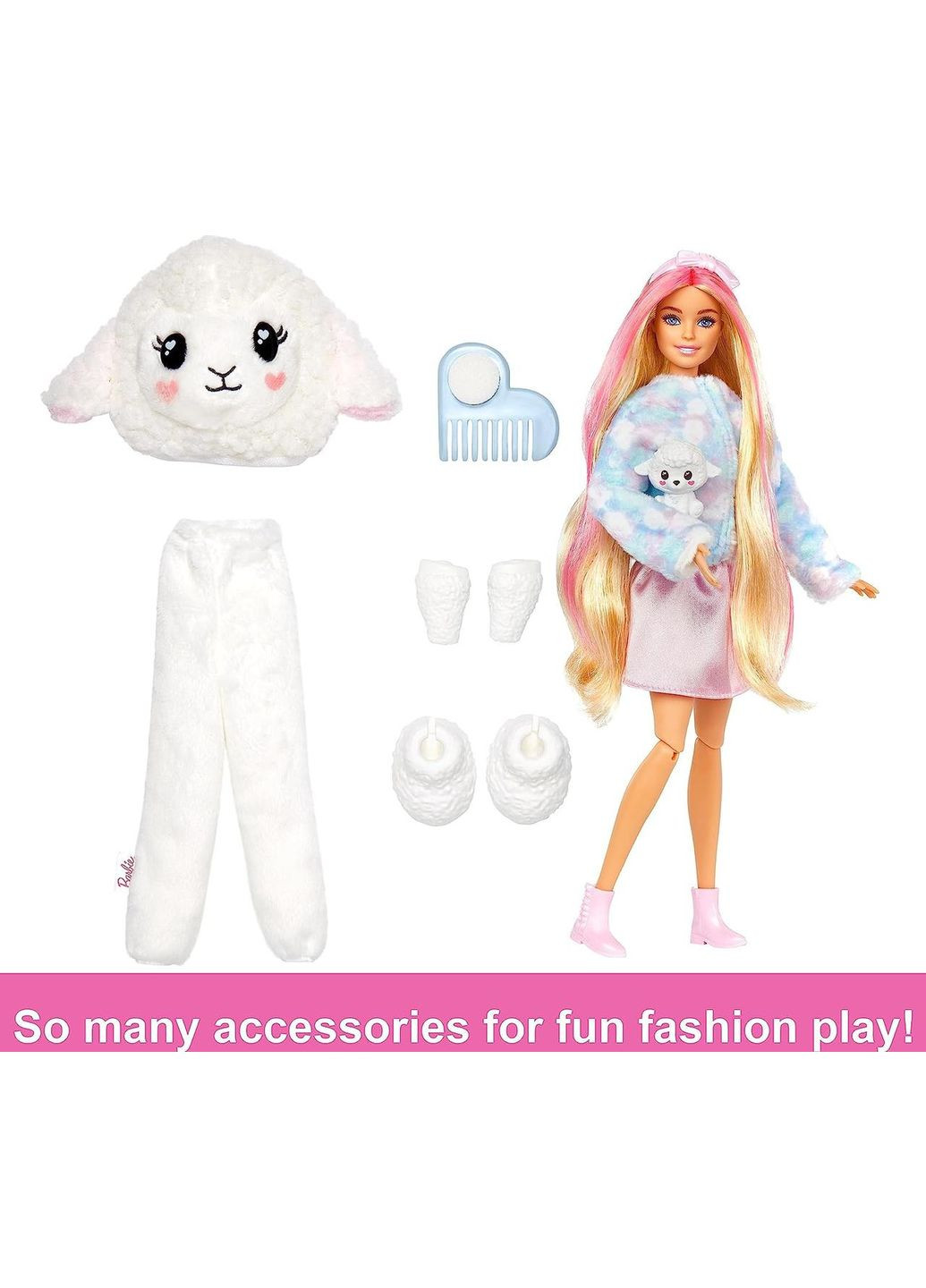Кукла Barbie Cutie Reveal с розовыми волосами и в костюме плюшевой овечки Mattel (282964504)