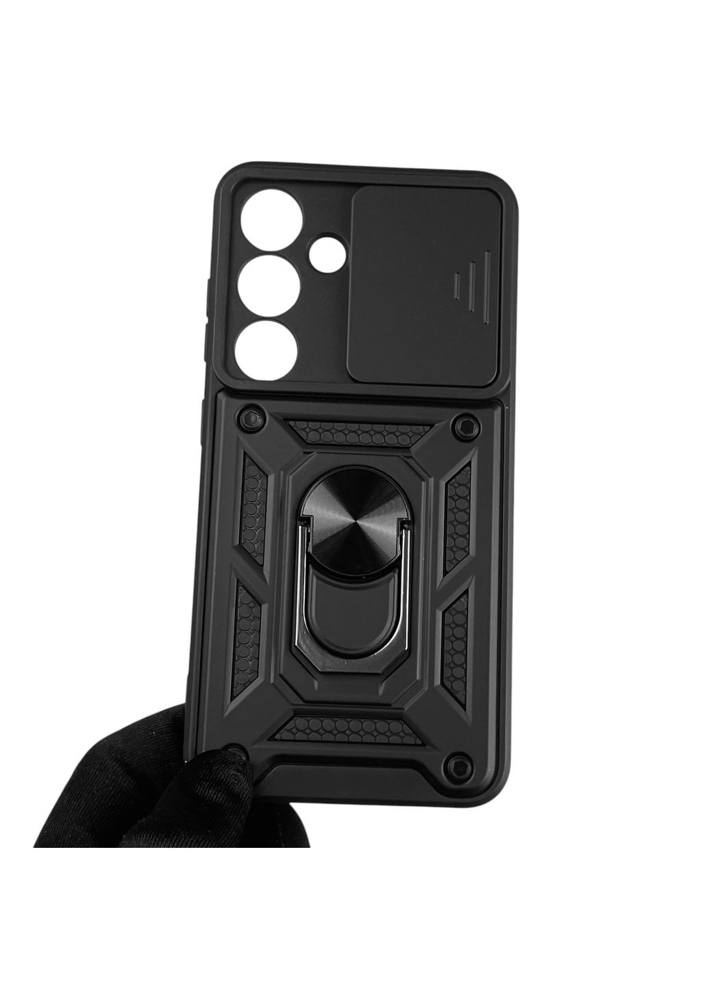 Чохол для Galaxy S24 (SM-S921B) броньований з кільцем-тримачем підставкою зі шторкою на самсунг с24 чорний rg1 Samsung (366232004)