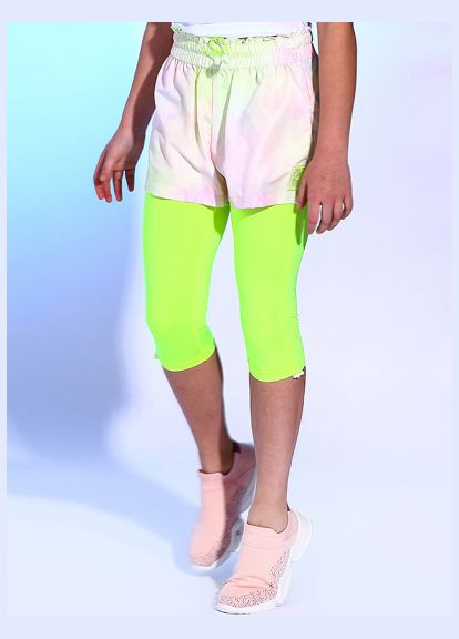 Шорти-велосипедки 2в1 спортивні підліткові для дівчини TBT206 тай-дай з салатовим. To Be Too (331634021)