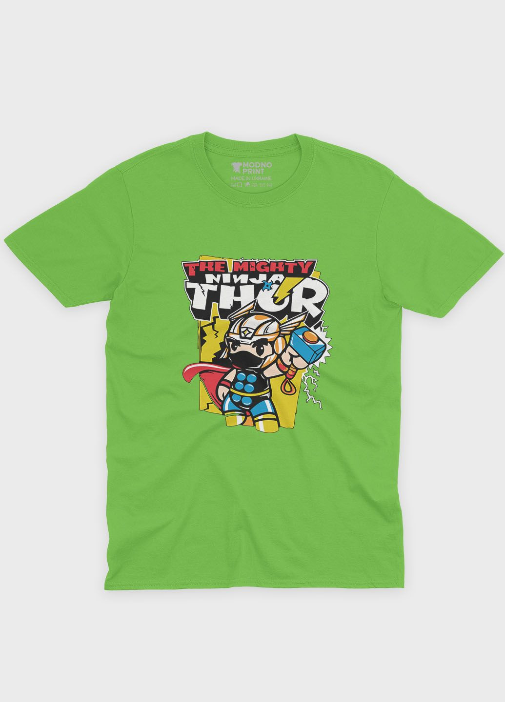 Салатовая демисезонная футболка для мальчика с принтом супергероя - тор (ts001-1-kiw-006-024-001-b) Modno