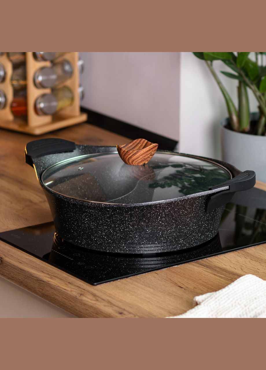 Алюмінієва каструля Ø 30 см 2-ступінчасте мармурове антипригарне покриття Чорний MGC (356460636)