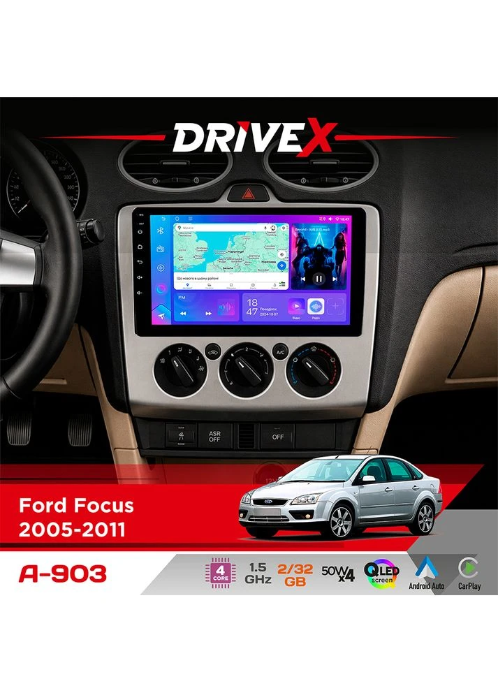 Штатная магнитола для Ford Focus 2005-2011 A-903 QLED 9" Android 4-ядерный 2+32Гб 4x50W(TDA7851) беспроводной CarPlay и DriveX (401893584)