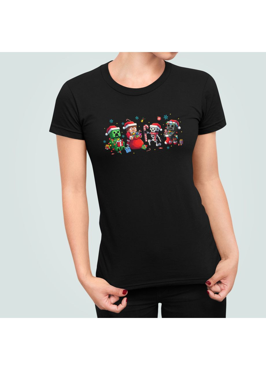 Женская Новогодняя футболка с принтом Новогодний Майнкрафт Minecraft Stedman - (369154805)