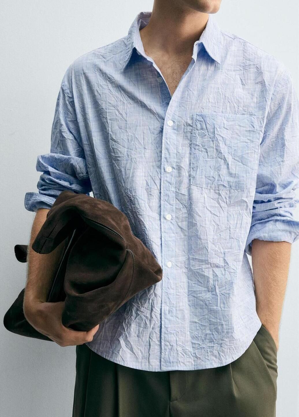 Голубой рубашка однотонная Zara