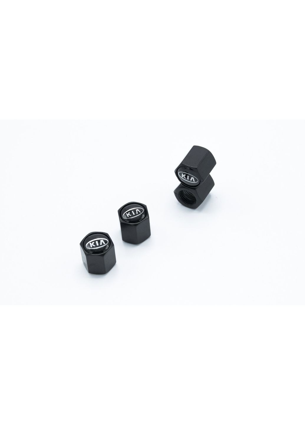 Ковпачки на ніпель, золотник з логотипом, Захисні металеві ЧОРНІ ковпачки для ніпелів автомобільних коліс (4 шт) Kia (360949524)