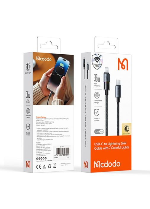 Кабель USB-C для освещения Cable with 7 Colorful Lights 1.2m CA-8190 Black McDodo (359401714)