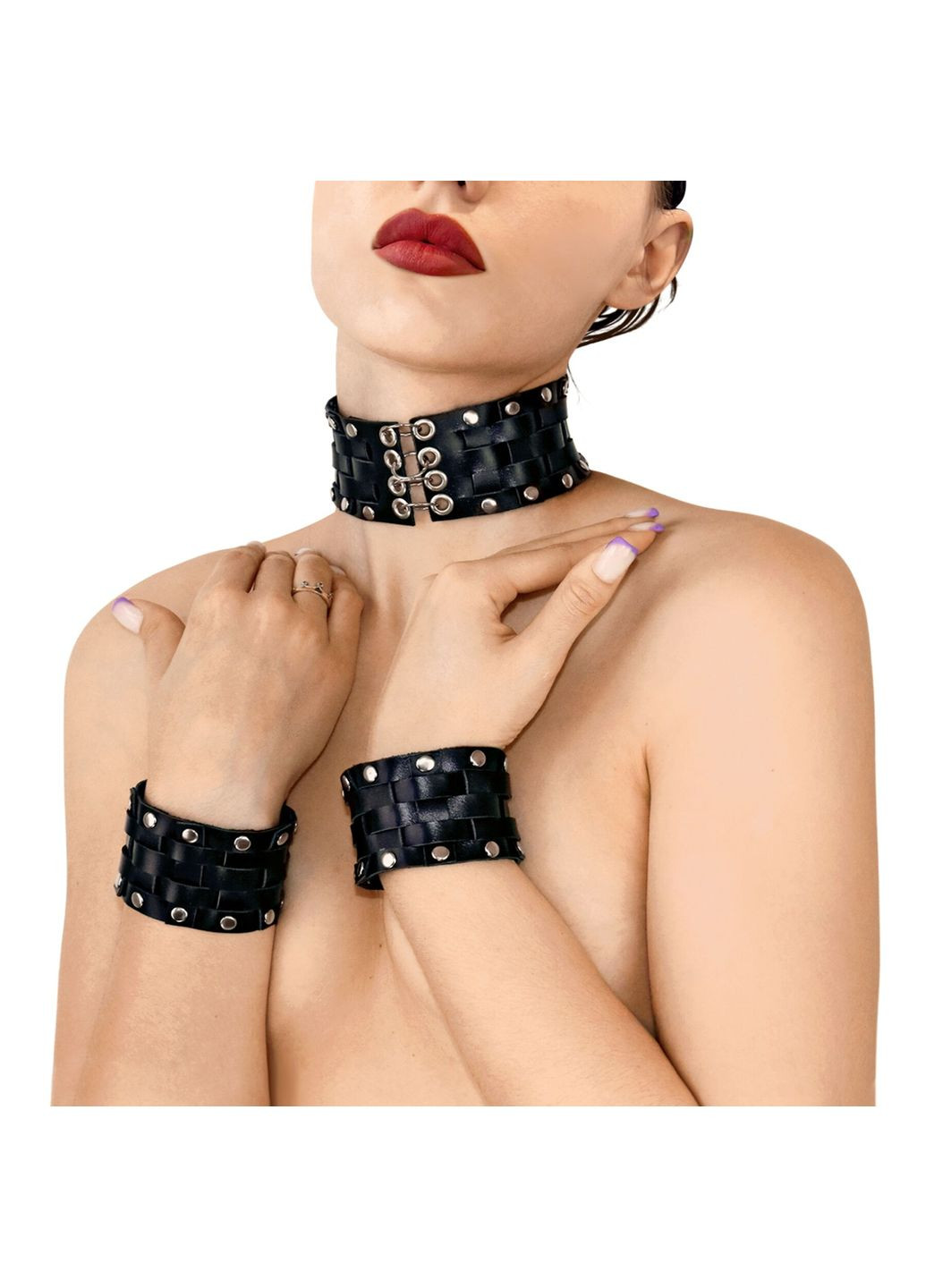 Шкіряний чокер з манжетами - Leather Chezarro Art of Sex (358890989)