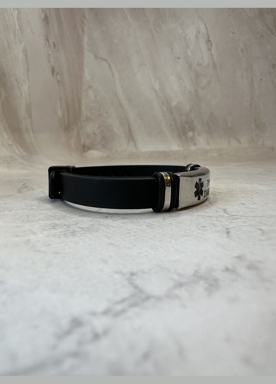 Силиконовый браслет на застёжке TYPE 1 DIABETES серая пластина чёрный текст No Brand (362452520)