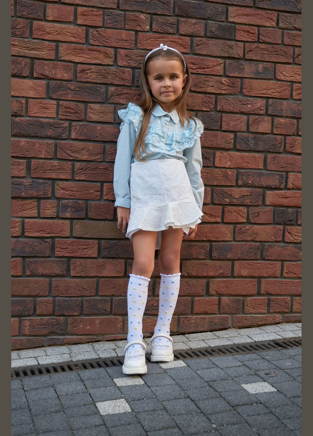 Детские белые полупрозрачные гольфы в сине-желтую точку SOX (311512213)