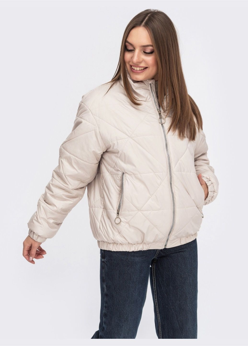 Бежевая демисезонная демисезонная короткая куртка без капюшона бежевая Dressa