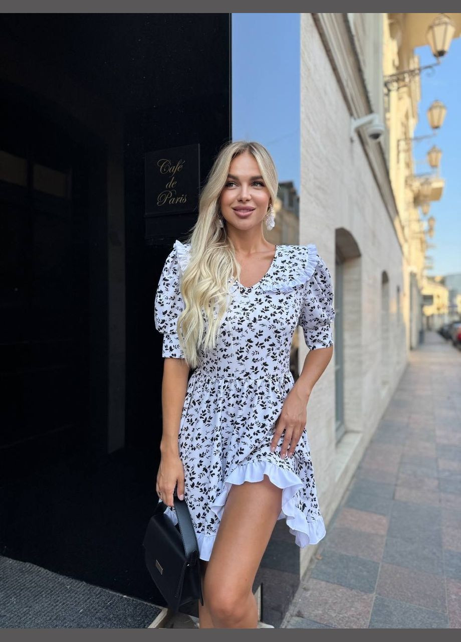 Белое праздничный, повседневный, кэжуал женское платье с цветочным принтом а-силуэт Style Point с цветочным принтом