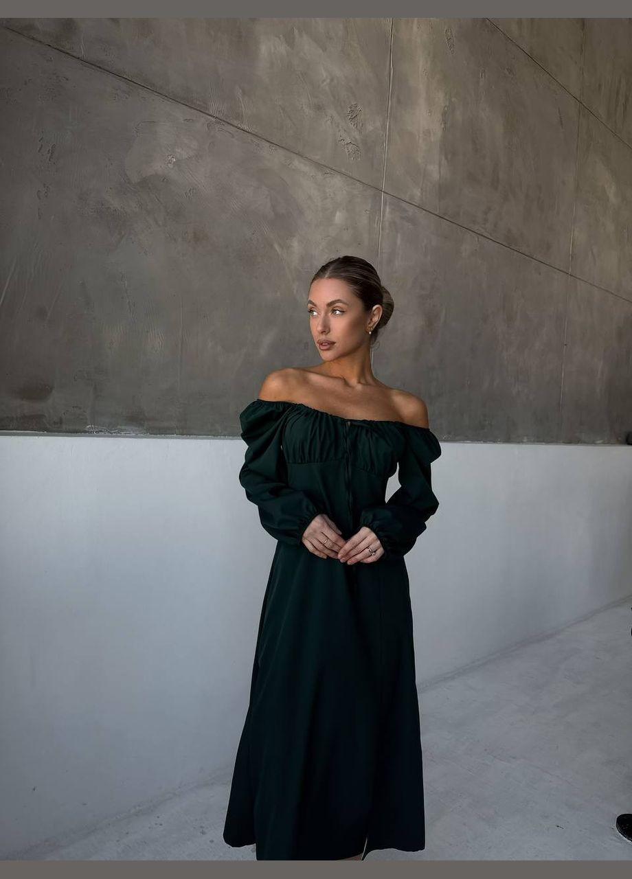 Темно-зелена повсякденний максі сукня з відкритими плечима Adelante однотонна