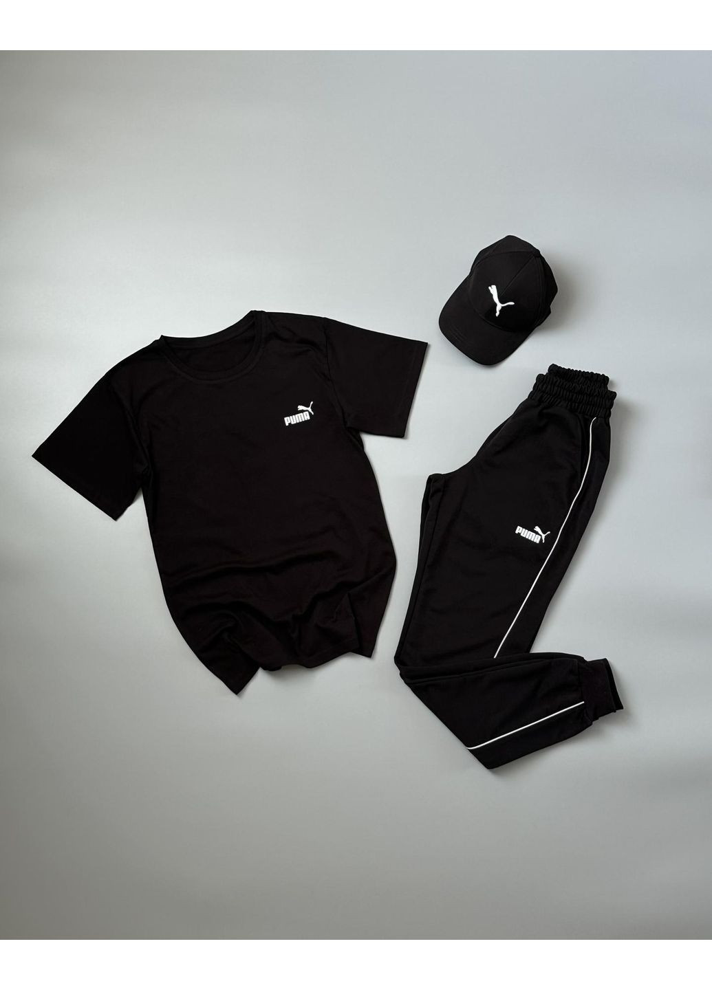 Стильний чоловічий спортивний костюм 3в1+кепка Puma чорний No Brand (350890484)