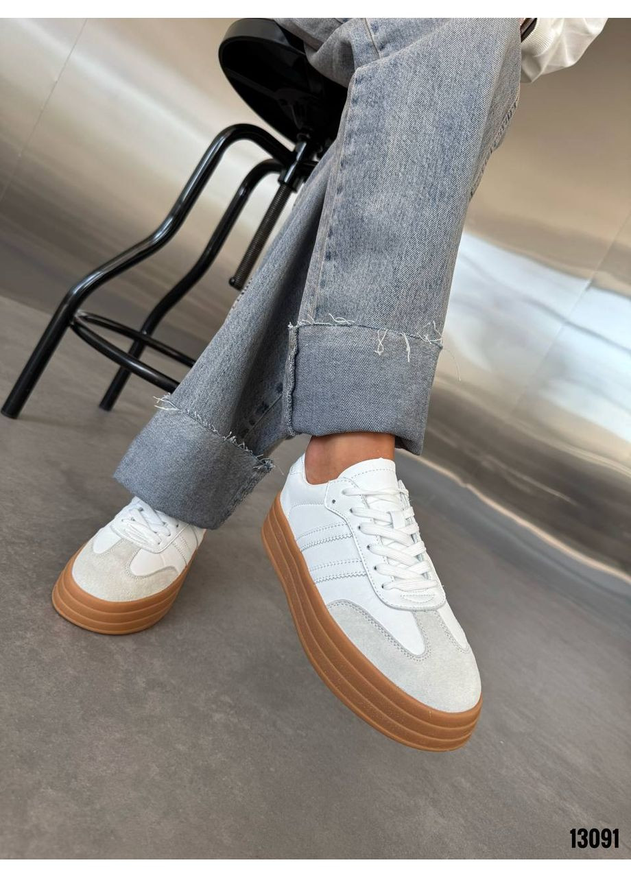 Білі кеди жіночі шкіряні з замшею, комбіновані No Brand