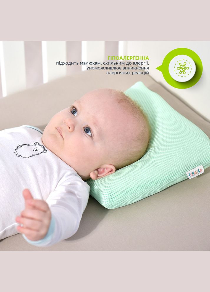 Подушка детская с наволочкой 25х26х8/2 см ортопедическая искусственный пух мята дышащая PAPAELLA (343053453)