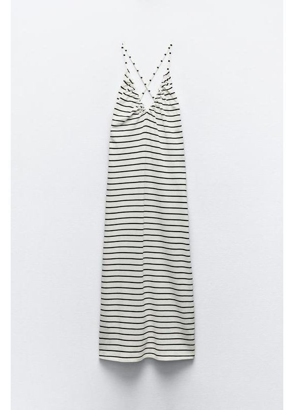 Белое полосатое платье со сборками Zara