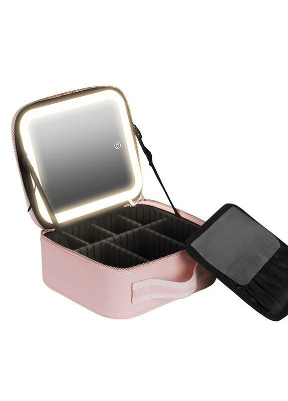 Органайзер косметичка TM1060 Pink компактный бьюти бокс переносной с LED подсветкой и зеркалом 1шт NICELAND (352011329)