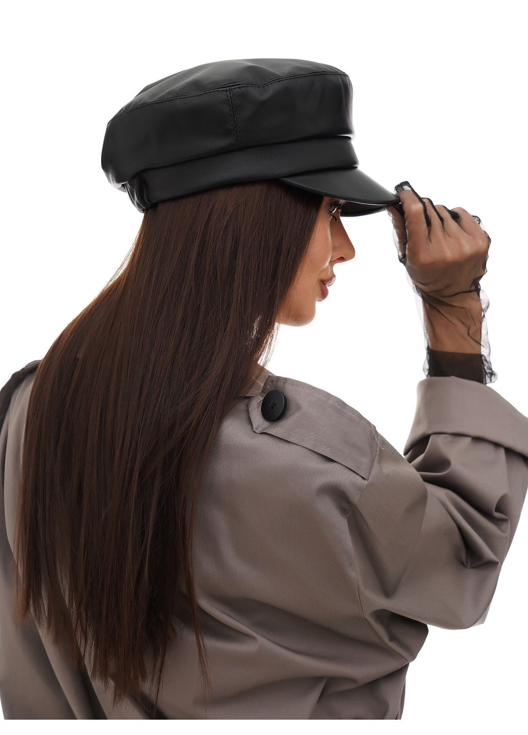 Женская кепка-фуражка, кожаная, чёрная — эффектный акцент в любом образе VECONS Фуражка (321971357)