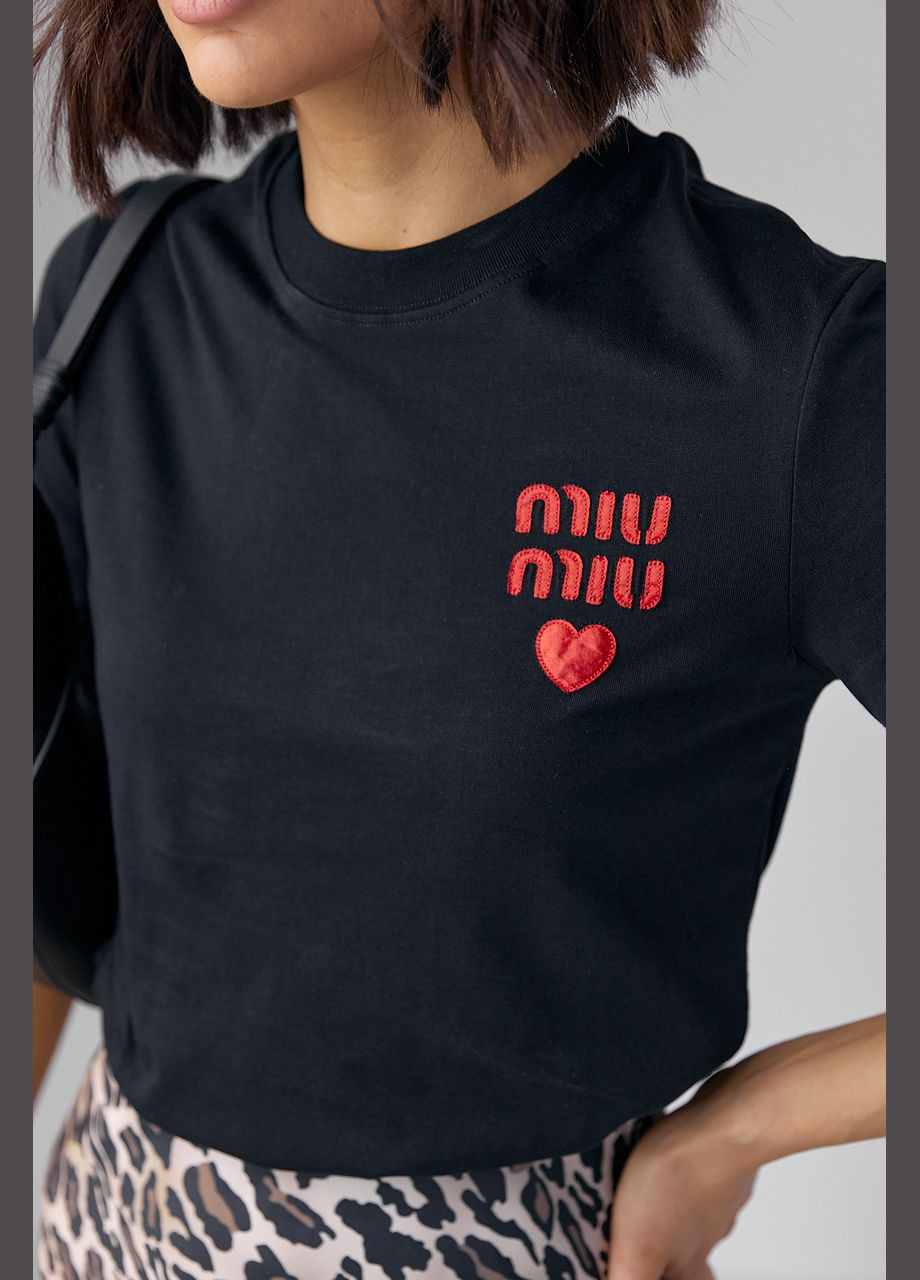 Трикотажна жіноча футболка з написом Miu Miu - чорний Lurex - (293292865)