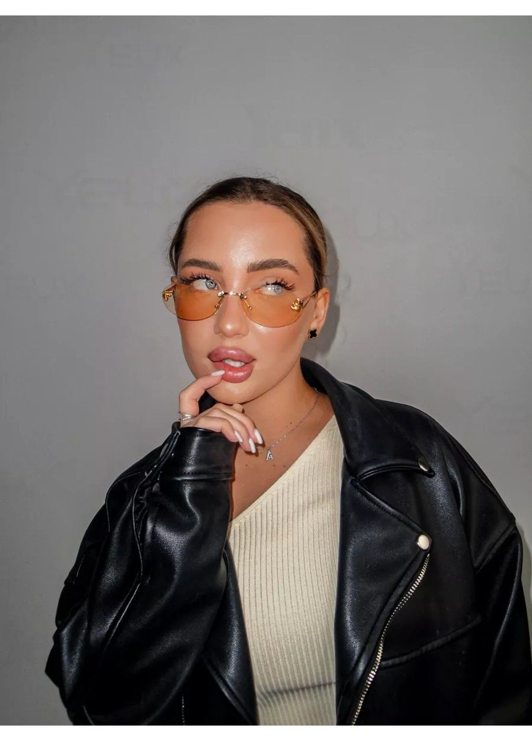 Сонцезахисні окуляри без оправи Fantasy бежеві із золотом No Brand (308260913)