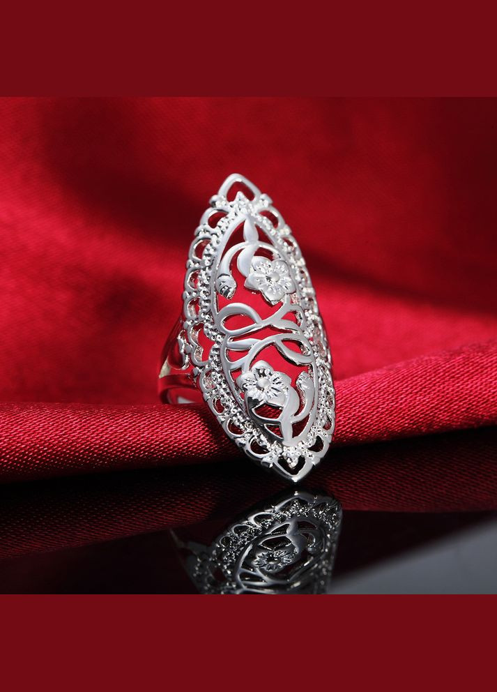 Женское кольцо в виде растения Листва серебристое размер регулируемый безразмерное Fashion Jewelry (294321302)