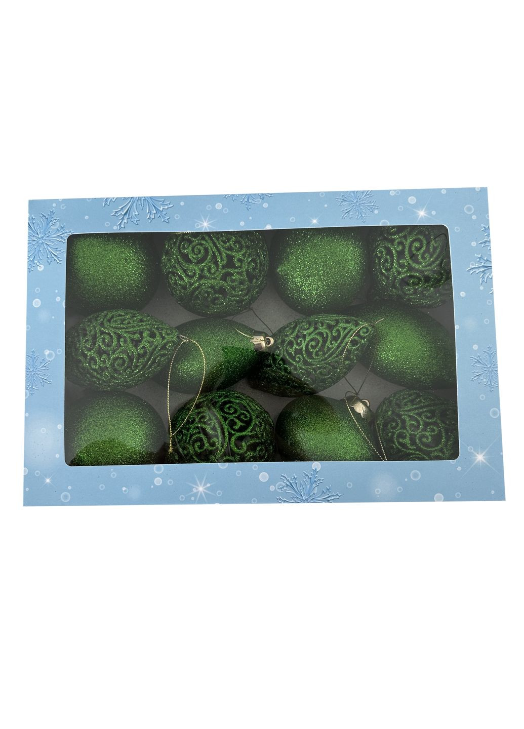 Новорічний набір прикрас box-31 зелені та ажурні 8 см – 12 шт MIS LT (365627390)