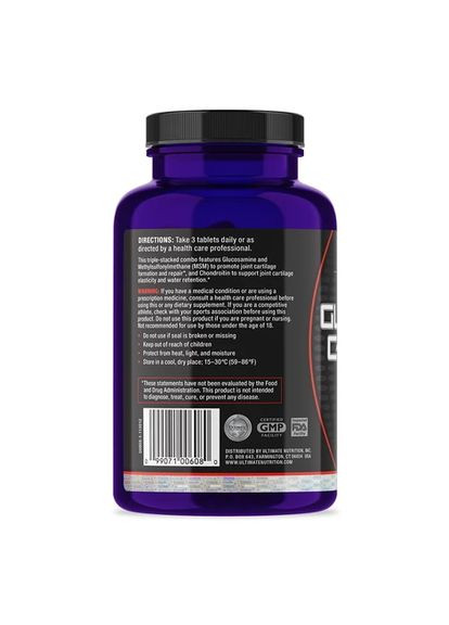 Препарат для суглобів і зв'язок Glucosamine Chondroitin MSM, 90 таблеток Ultimate Nutrition (324421695)
