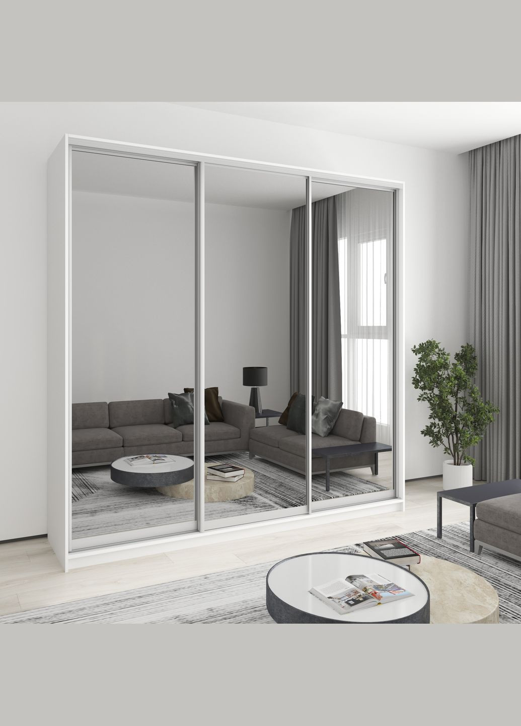 Шафа-купе тридверна Комбо AL 3 Дзеркала 240x60x240 см Аляска білий (MBS-2178) MebelStar (362373836)