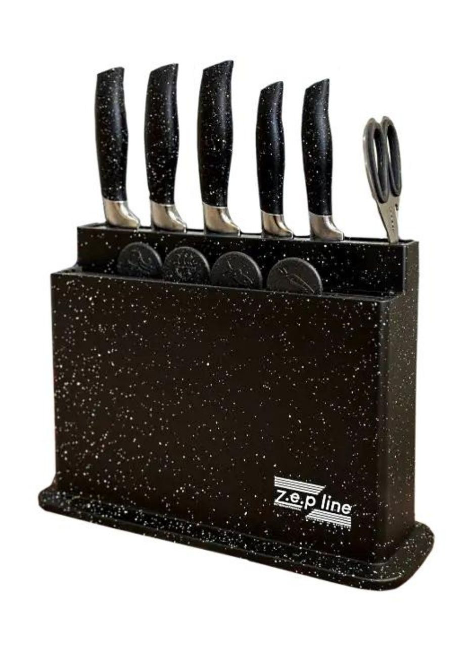 Набор кухонных острых ножей 10в1 с дощечками Zepline ZP-043 чёрные, пластик, металл, нержавеющая сталь