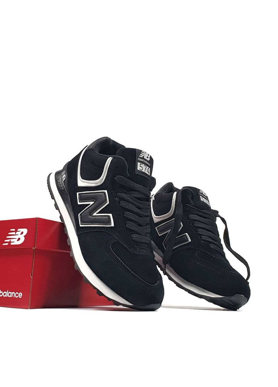 Кроссовки зимние женские и мужские New Balance 574 winter high black white fur | Нью Беланс 574 высокие черные белые с мехом No Brand чёрные зима (308360661)