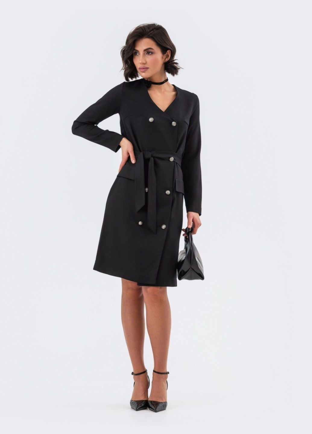 Чорна темно-синя сукня-піджак з кишенями-обманками та поясом Dressa