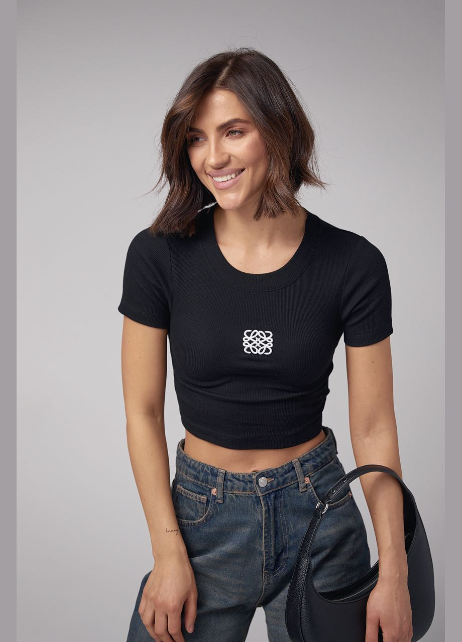 Короткая футболка в рубчик с вышивкой Liton - (296988251)