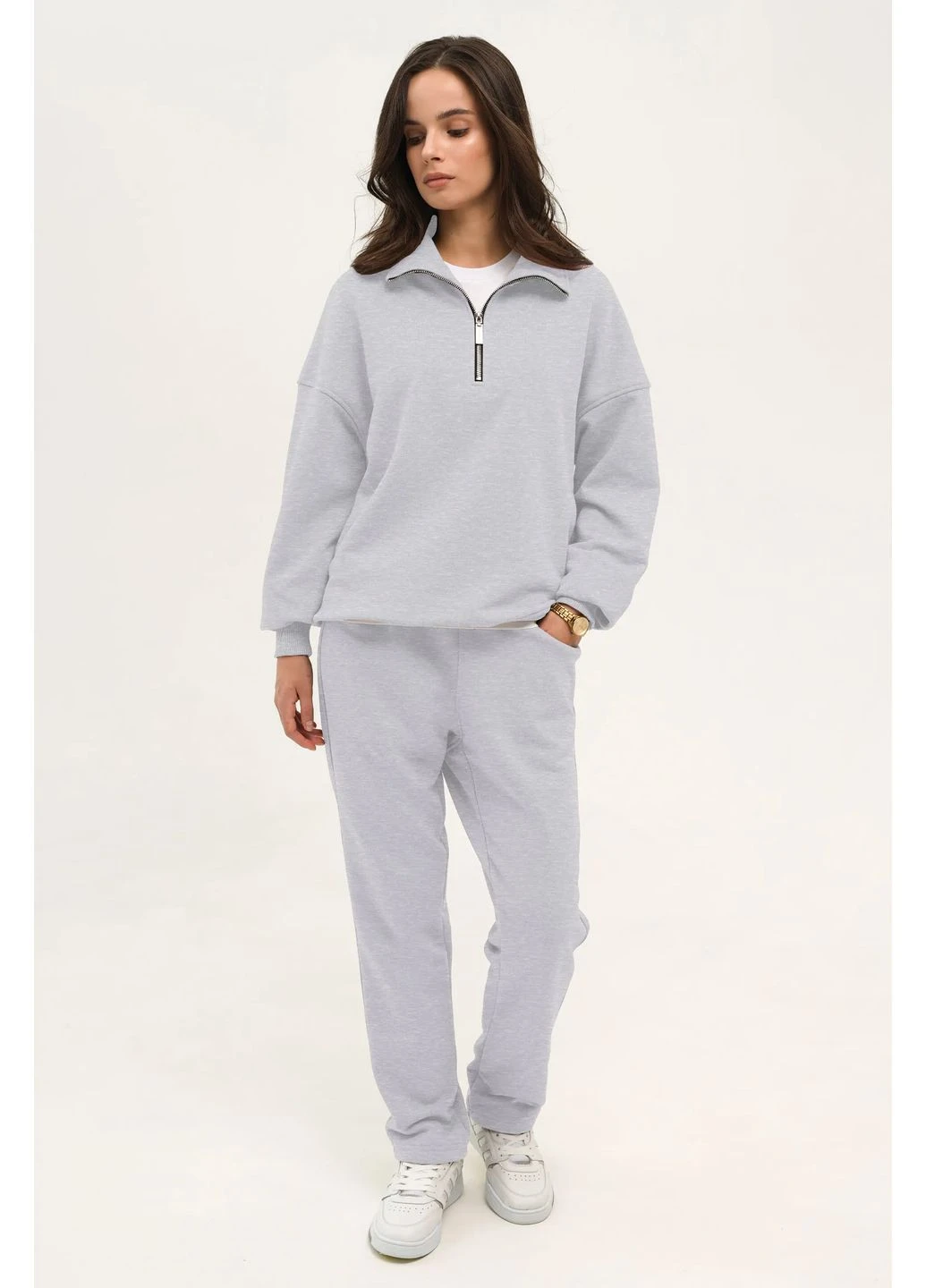 Костюм жіночий Світшот на блискавці + штани прямі Grey Taboo clothing company (388471283)