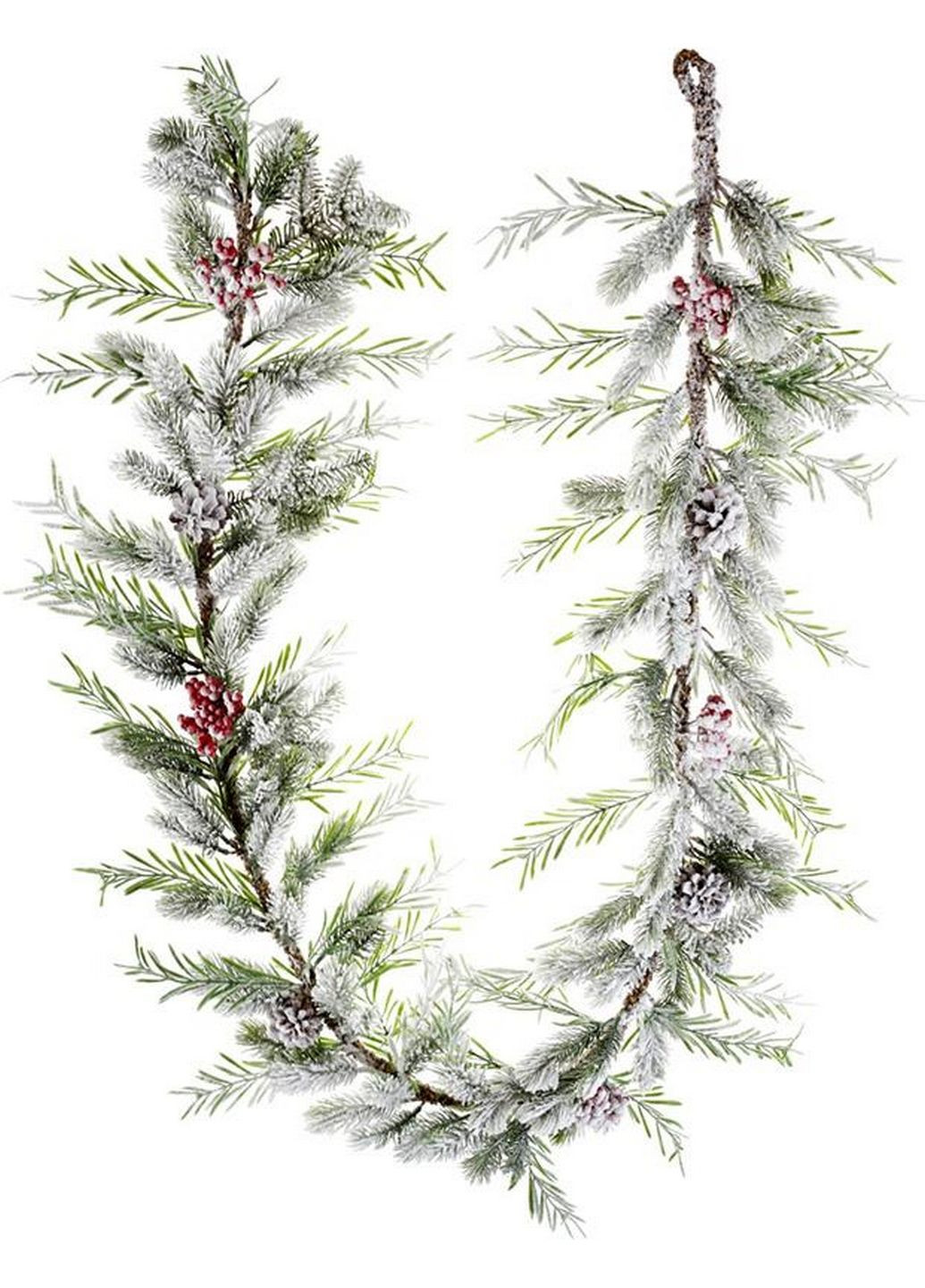 Декоративная гирлянда "снежная" из искусственной хвои с ягодами и шишками Bona (282589949)