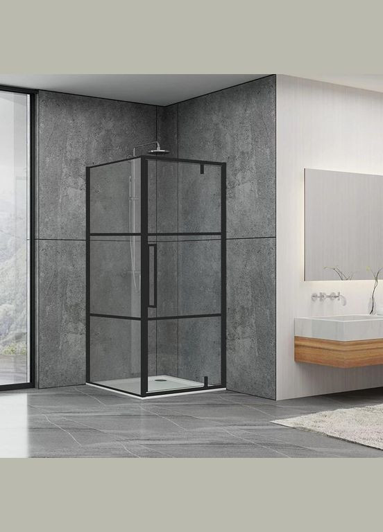 Душова кабіна DL198BP+DL196BP Black Matt, 90х90х190, двері розпашні Dusel (328596771)