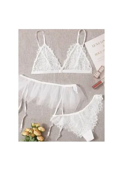 Белый демисезонный кружевной комплект нижнего белья с поясом-юбкой с подвязками. шикарное женское нижнее белье для обольщения червона, m China